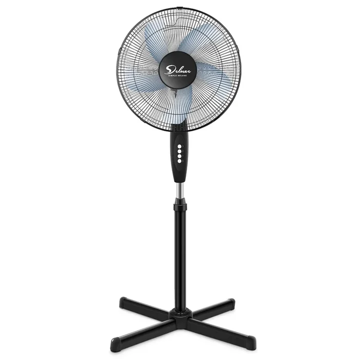 Simple Deluxe Oscillating 16 3 Adjustable Speed Pedestal Stand Fan For Indoor, Bedroom, Living Room, Home Office & College Dorm Use, 16 Inch, Black Black Metal