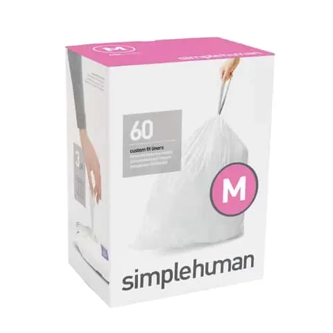 Simplehuman Custom Fit Code M 12 gal Trash Can Liners Drawstring 60 pk