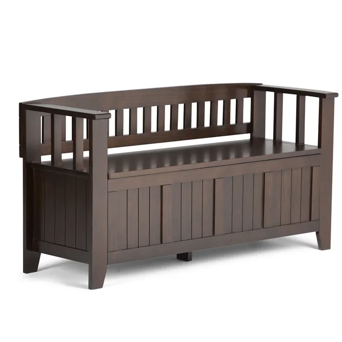 Simpli Home Acadian Modern Brunette Brown Storage Bench with Storage 48-in x 17-in x 9.65-in