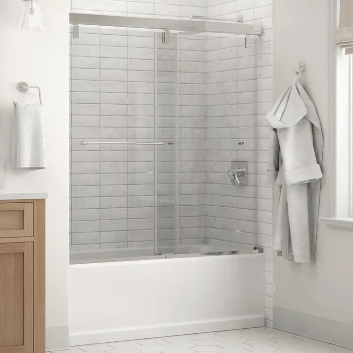 Simplicity 60 x 59-1/4 in. Frameless Mod Soft-Close Sliding Bathtub Door in Chrome with 1/4 in. (6mm) Clear Glass