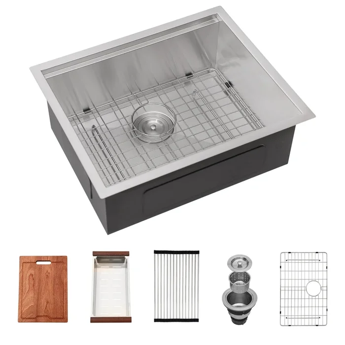 Single Bowl Undermount Workstation Kitchen Sink 23″X19″X 10″ Inch 16 Gauge Stainless Steel Deep Sink Brushed Nickel Stainless Steel