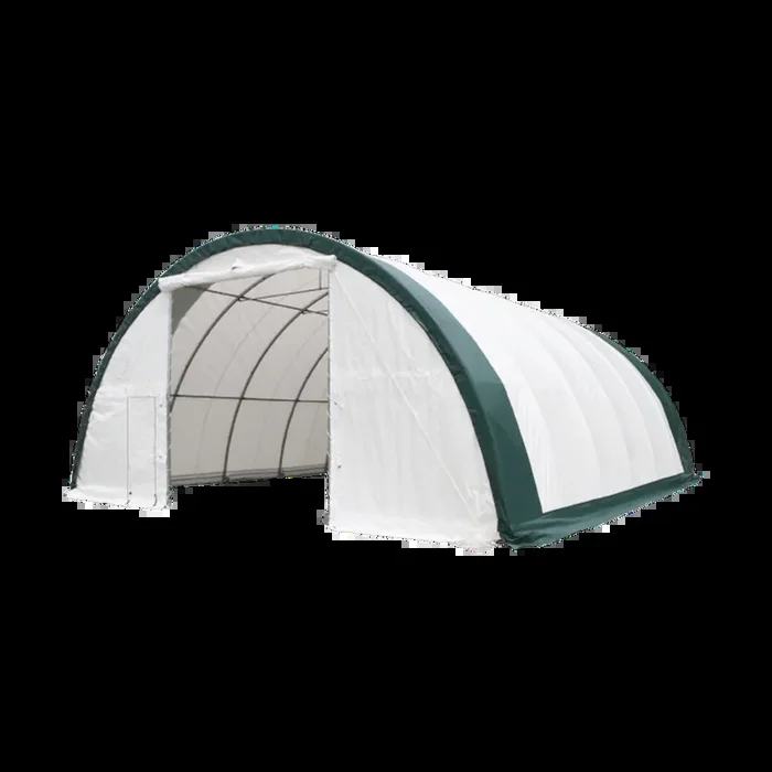 Single Truss Arch Storage Shelter W30’Xl40’Xh15′ 11Oz Pe White Green Steel