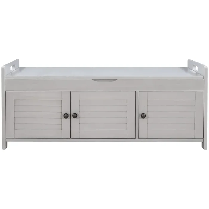 SINOFURN Farmhouse Gray Wash Accent Bench with Storage Bench 43.5-in x 16-in x 18-in