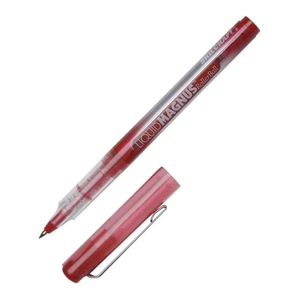 Skilcraft Abilityone Free Ink Rollerball Pens, Fine Point, 0.5 Mm, Silver Barrel, Red Ink, Pack Of 12 Pens