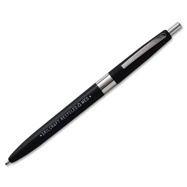 Skilcraft Abilityone Retractable Ballpoint Pens, Fine Point, 30% Recycled, Black Ink, Box Of 12 Pens