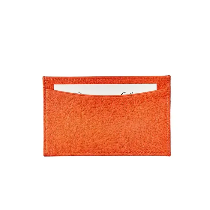 Slim Design Card Case – Orange Goatskin Leather