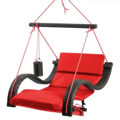 SoCo Swings Low Country 1 Person Black Wicker Hanging Swing Lounger Red