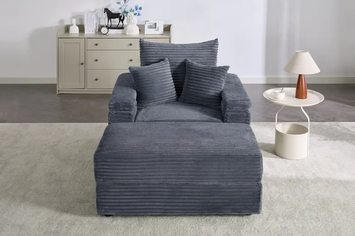Sofa With Storage Footrest Gray Plywood 1 Seat
