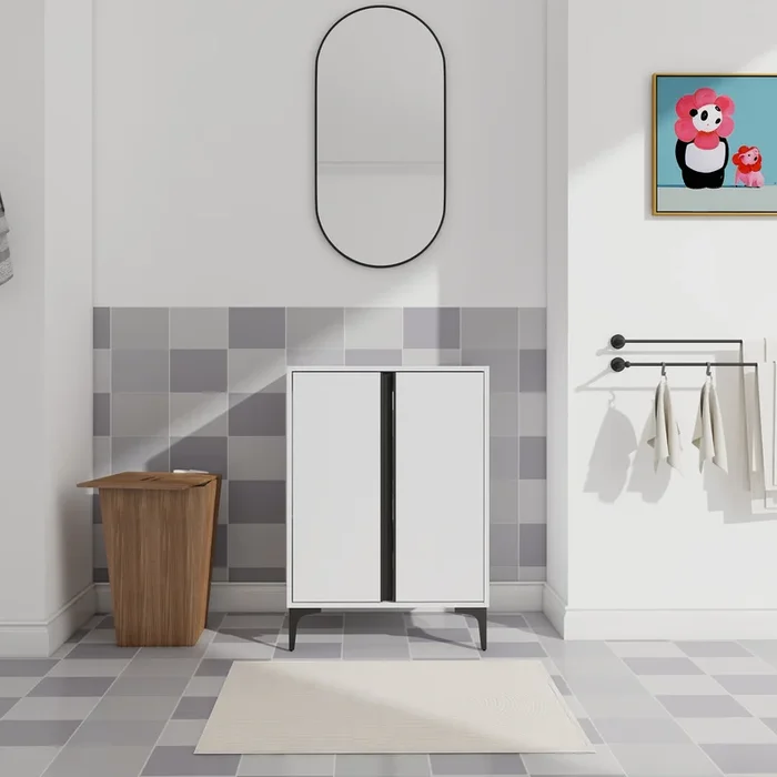 Soft Close Doors Bathroom Vanity,24 Inch For Small Bathroom Only Vanity ,No Sink White 2 Bathroom Freestanding Modern Plywood