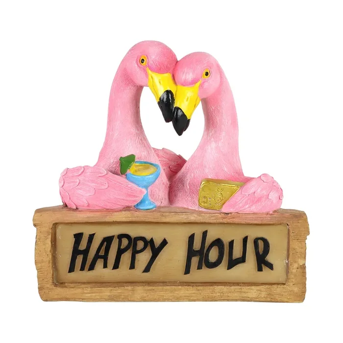 Solar Happy Hour Flamingos Sign, 10 Inch