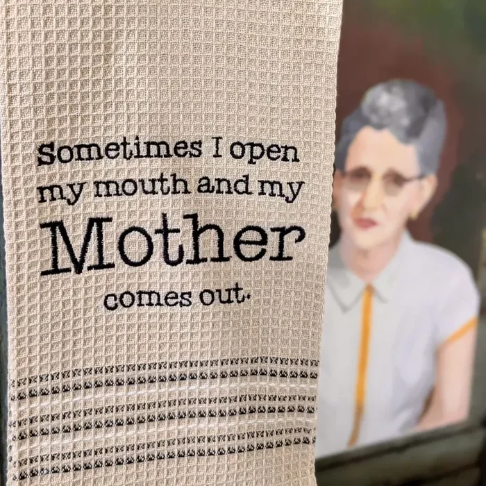 Sometimes I Open My Mouth and My Mother Comes Out Bar Towel