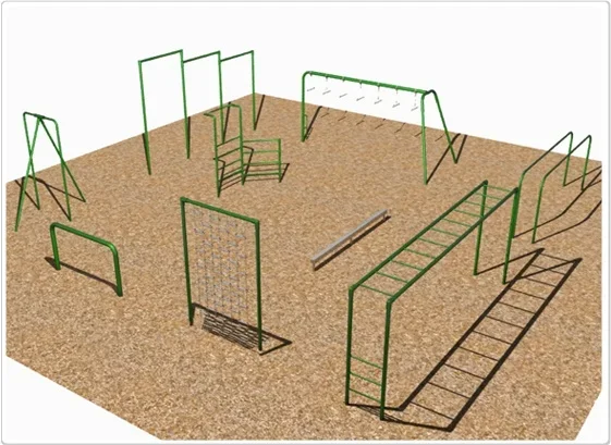 SportsPlay 9 Unit Course with Horizontal Ladder: Galvanized – Playground Fitness Equipment