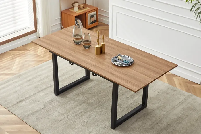 Square Extendable Dining Table with metal leg,Modern Space Saving Kitchen Table for Living Room( 70.86″ W x 31.5″ D x 29.5″ H)