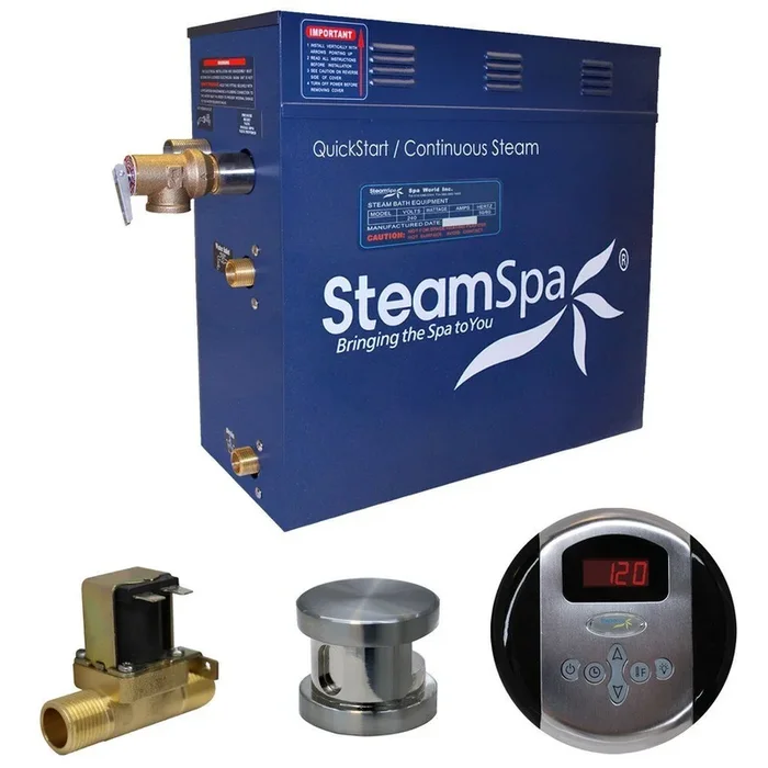 SteamSpaOasis 6 KW QuickStart Acu-Steam Bath Generator Package with Built-in Auto Drain in Brushed Nickel