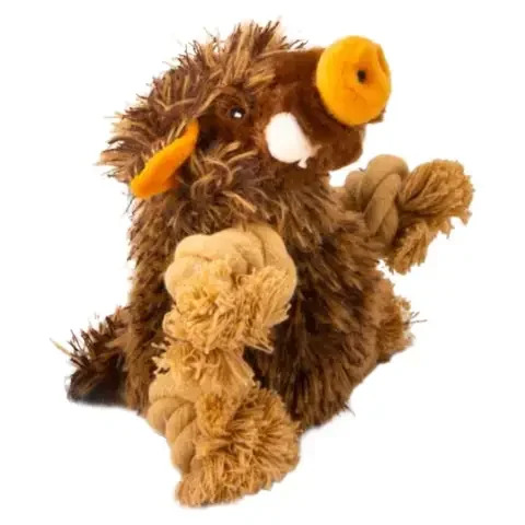 Steel Dog Brown Plush/Rope Roper Warthog Squeak Dog Toy 1 pk