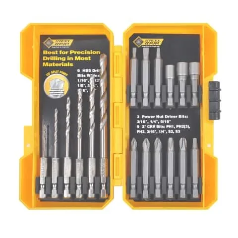 Steel Grip High Speed Steel Drill and Driver Bit Set Hex Shank 18 pc