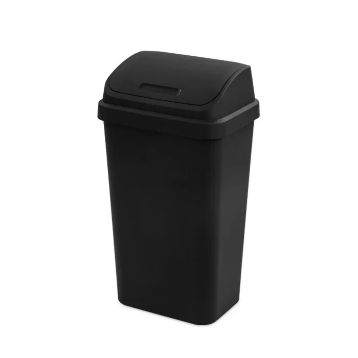 Sterilite 13 Gal Kitchen Swing Top Lidded Wastebasket Trash Can, Black (16 Pack)