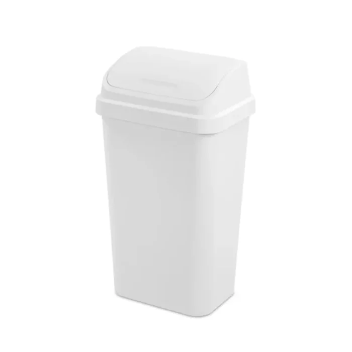 Sterilite 13 Gal Swing Top Lidded Wastebasket Kitchen Trash Can, White (16 Pack)