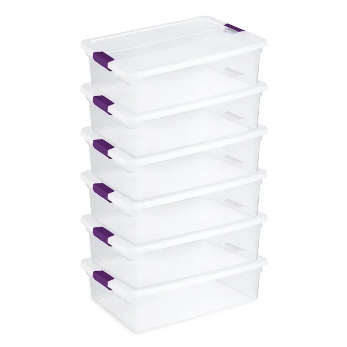 Sterilite 32 Quart Clear Under Bed Storage Container Tote with Latch Lid, 6 Pack