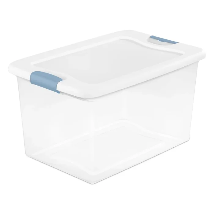 Sterilite 64 Qt Clear Plastic Stackable Storage Bin w/ White Latch Lid, 18 Pack