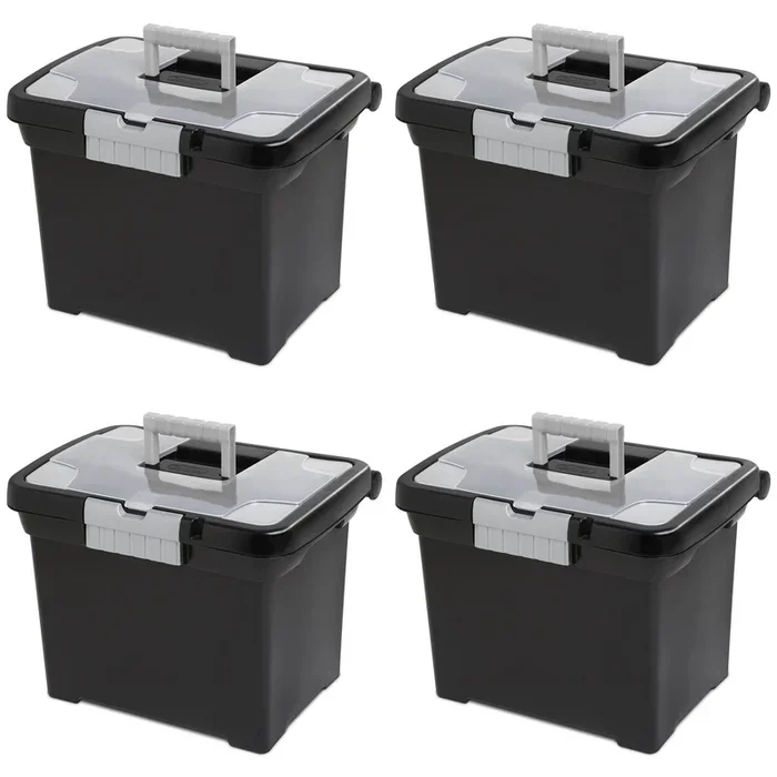 Sterilite Portable Lockable File Box w/ Extra Compartment & Handle (4 Pack)