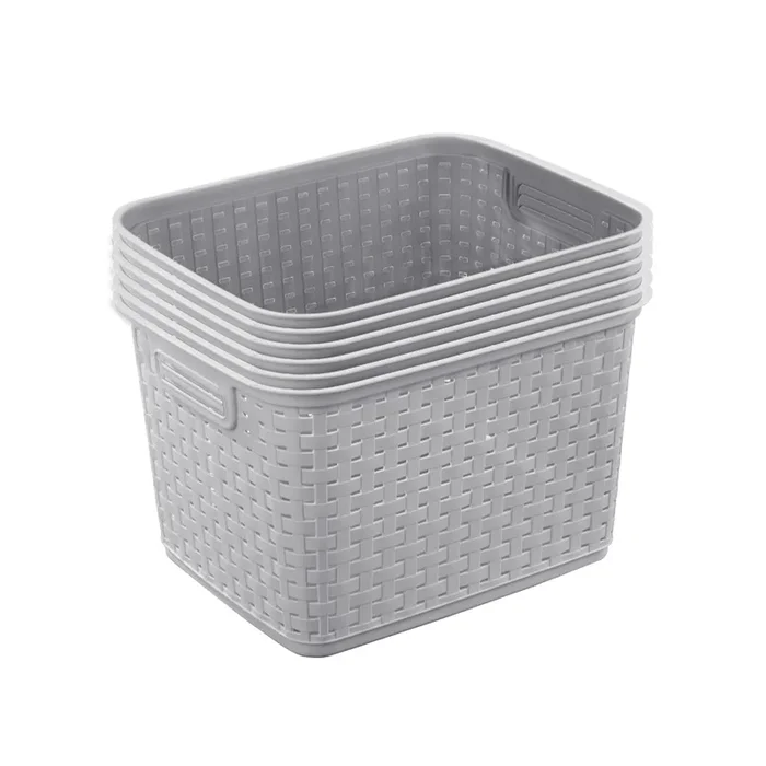 Sterilite Tall Wicker Weave Plastic Laundry Hamper Storage Basket, Gray (6 Pack)