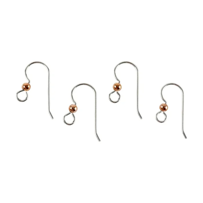 Sterling Silver Heavy Earwires with Loop and Copper Bead – 2 Pair