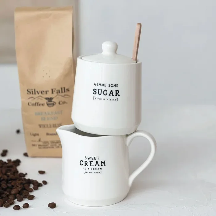 Stoneware Creamer and Sugar Set with Bamboo Spoon