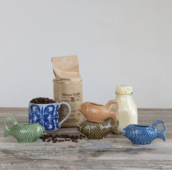 Stoneware Fish Cream Pitchers CHOICE of COLOR