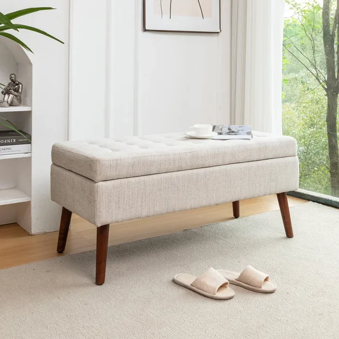 Storage Bench with Storage Bench for Bedroom End of Bed Bench Foot of Bed Bench Entryway Bench Storage Ottoman Bench 43.7″ W x 18.1″ D Off White Bench