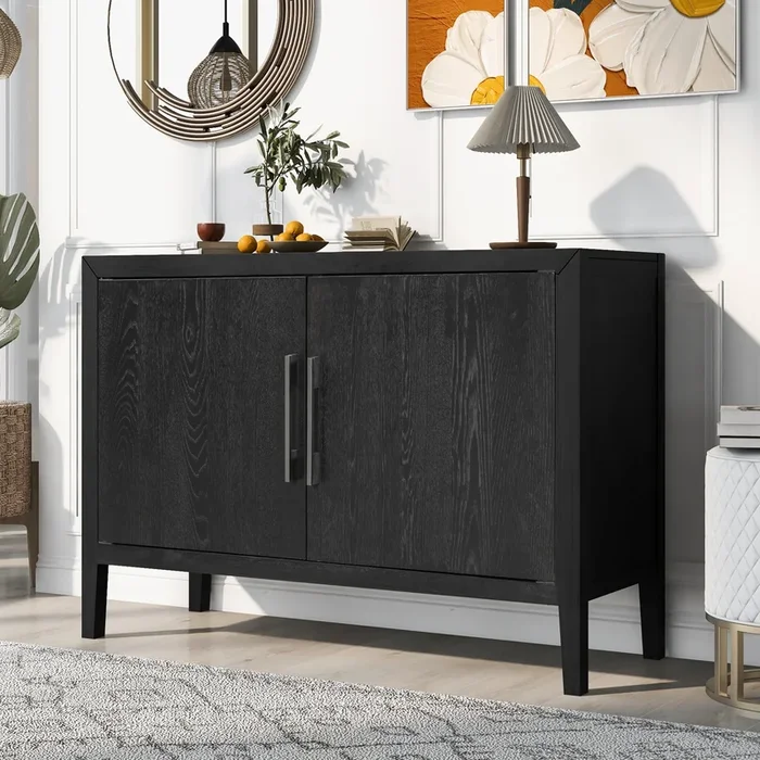 Storage Cabinet Sideboard Wooden Cabinet with 2 Metal handles and 2 Doors for Hallway, Entryway, Living Room, Bedroom