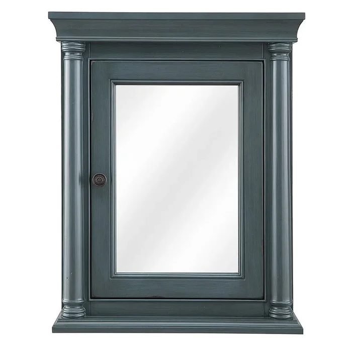 Strousse 24 in. W x 30 in. H Surface Mount Mirrored Medicine Cabinet in Distressed Blue Fog