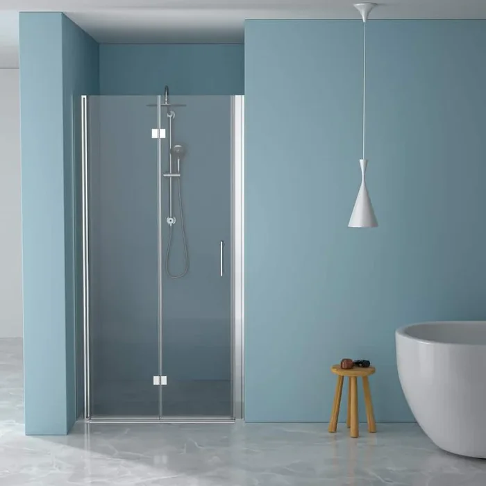 stufurhome LOD 32 in. W x 72 in. H Bifold Shower Semi-Frameless Shower Door in Chrome Finish with Clear Glass