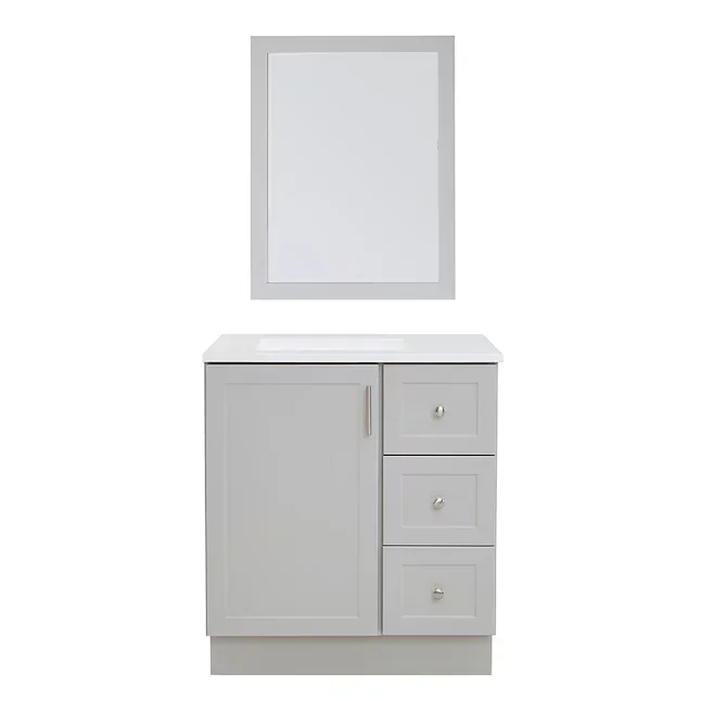 Style Selections Davies 30-in Gray Single Sink Bathroom Vanity with White Cultured Marble Top (Mirror Included)