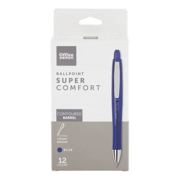 Super Comfort Grip Retractable Ballpoint Pen, Medium Point, 1.0 Mm, Blue Barrel, Blue Ink, Pack Of 12