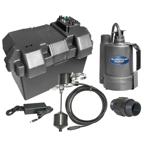 Superior Pump 1/3 HP 1380 gph Thermoplastic Vertical Float Switch Battery Backup Sump Pump 10 ft³