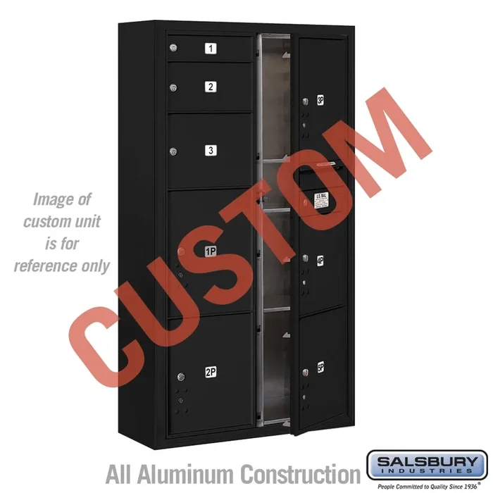 Surface Mounted 4C Horizontal Mailbox Unit – Double Column – Black – Front Loading – USPS Access