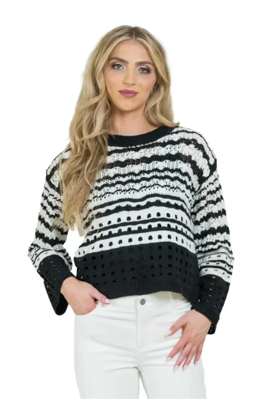 Sweater Kaitlyn Long Sleeve Woven Black/White Women’s 1259-266