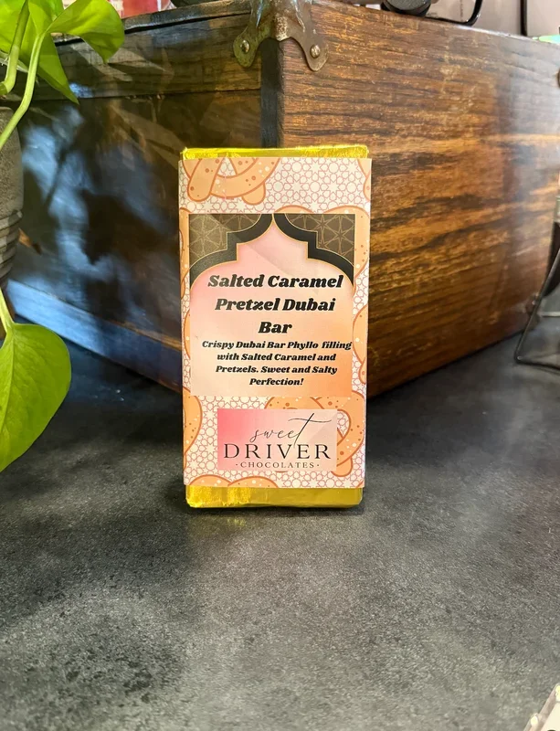 Sweet Driver Chocolates – Salted Caramel Pretzel Dubai Bar (Large)