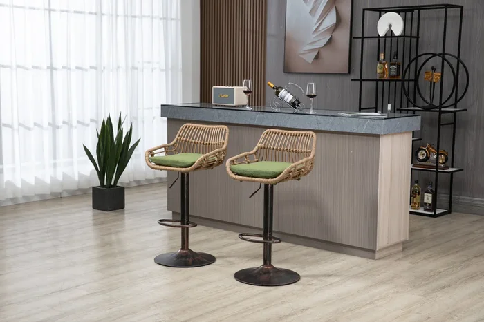 Swivel Bar Stools Set of 2 Adjustable Counter Height Chairs with Footrest for Kitchen, Dining Room 2PC/SET