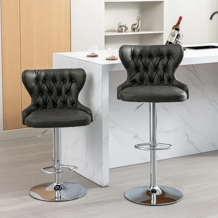 Swivel PU Barstools Adjusatble Seat Height from 25-33 Inch, Modern Upholstered Chrome base Bar Stools with Backs Comfortable Tufted for Home Pub and Kitchen Island,Olive-Green