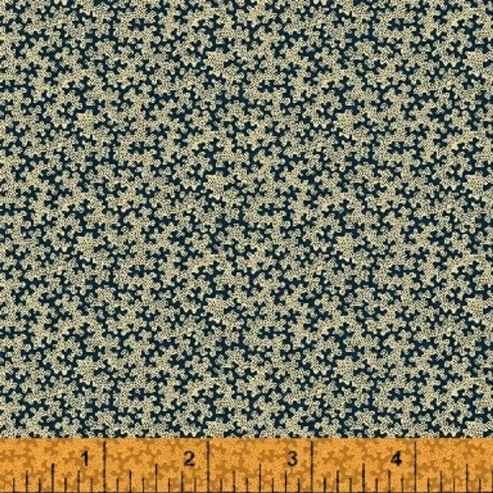 TAN PUZZLE PIECE-LIKE DESIGN ON BLUE FABRIC – 39535-1 – Shenandoah Valley – Windham Fabrics