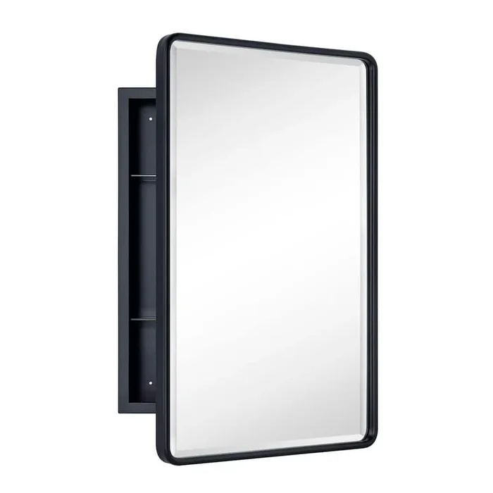TEHOME Eldee 16 in. W x 24 in. H Surface Mount Rectangular Metal Framed Bathroom Medicine Cabinet with Mirror in Matt Black