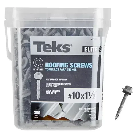 Teks Elite No. 10 X 1-1/2 in. L Hex Drive Hex Washer Head Self Tapping Roofing Screws