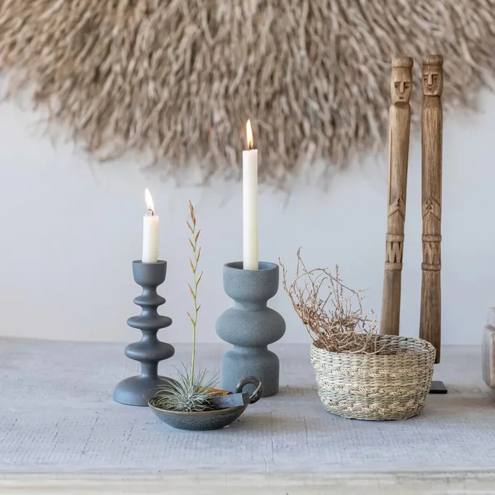 Textured Metal Tapered Candle Holder