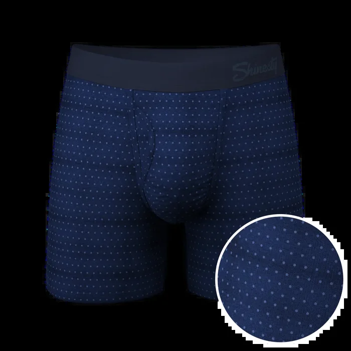 The Forget Me Not | Navy Dot Ball Hammock® Pouch Underwear With Fly