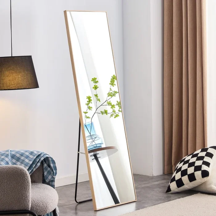 The3rd generation packaging upgrade includes a light oak solid wood frame full length mirror, dressing mirror, bedroom entrance, decorative mirror, clothing store, and floor mounted mirror. 60″ x17.3″