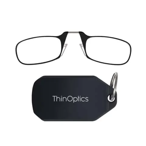 ThinOptics Always With You Black +2.00 Strength Unisex Reading Glasses with Keychain Case