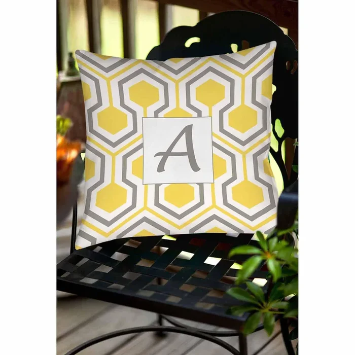 Thumbprintz Honeycomb Monogram Decorative Pillow, Yellow