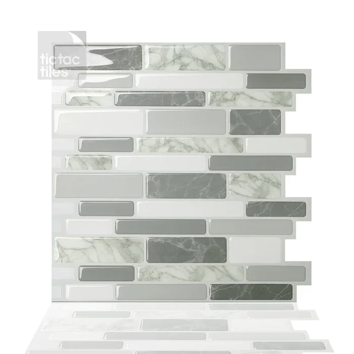 Tic Tac Tiles 10-Sheet Peel and Stick Self Adhesive Removable Stick On Kitchen Backsplash Bathroom 3D Wall Tiles in Polito Grigio